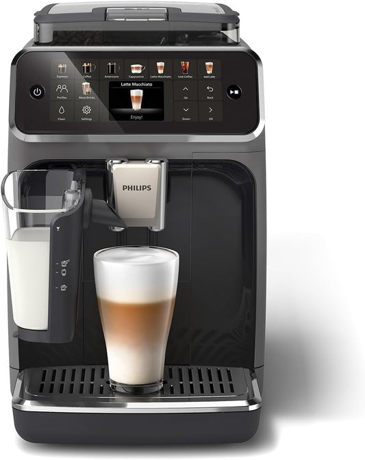 Serie 5500 Kaffeevollautomat EP5544/50 – LatteGo Milchsystem, 20 heiße und kalte Kaffeespezialitäten, 40% leiser mit SilentBrew, QuickStart, Schwarz/Grau