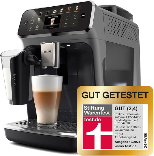 Serie 5500 Kaffeevollautomat EP5544/50 – LatteGo Milchsystem, 20 heiße und kalte Kaffeespezialitäten, 40% leiser mit SilentBrew, QuickStart, Schwarz/Grau